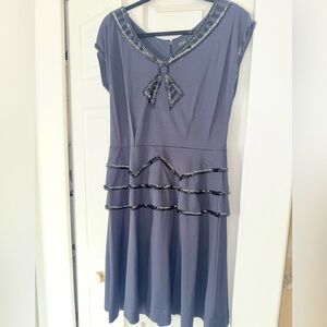 Marc by Marc Jacobs Beaded Dress Navy Fit Flare Cocktail Size Large
